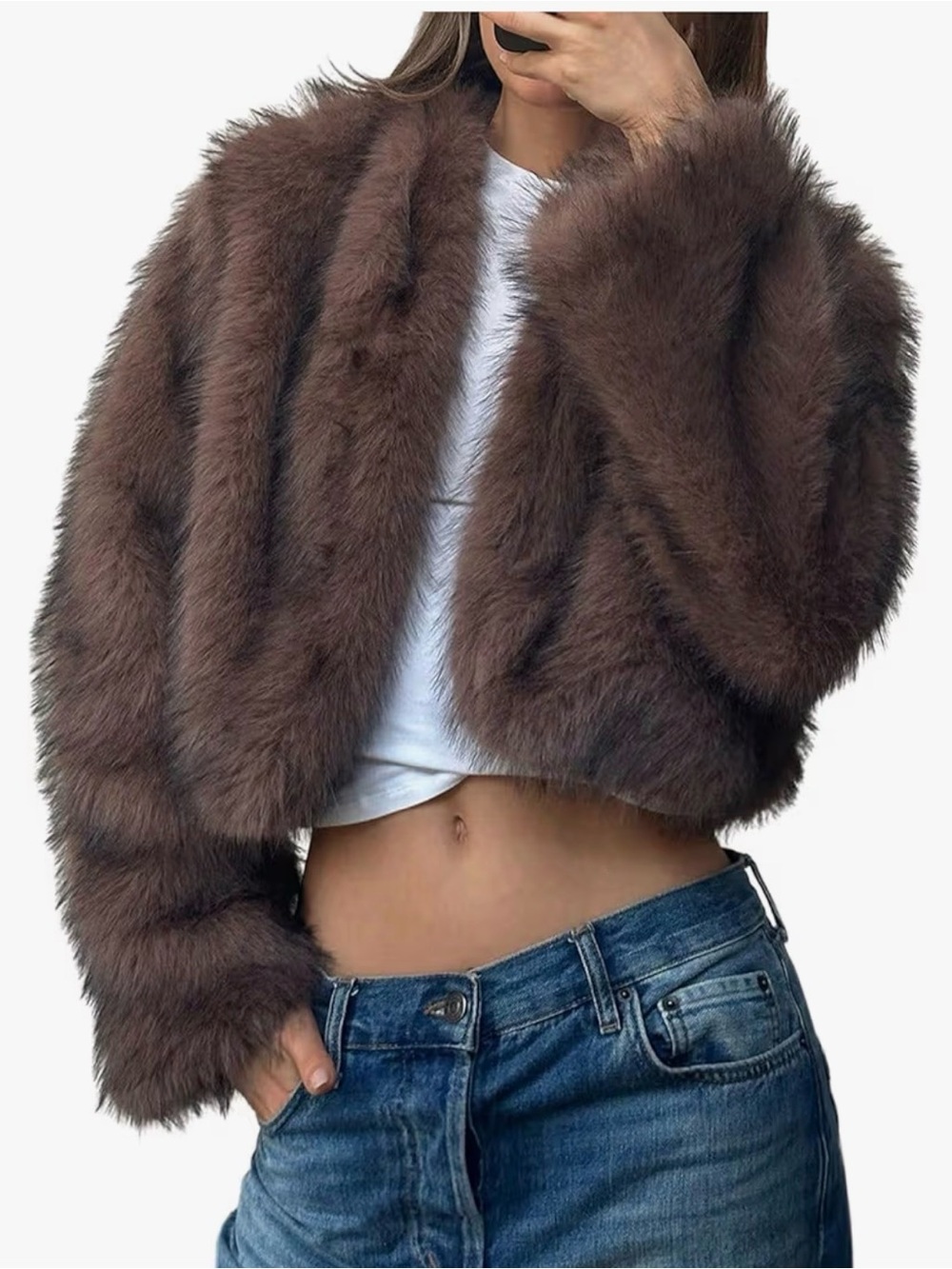NWOT Plush Faux Fur Cropped Jacket - Dusty Mauve